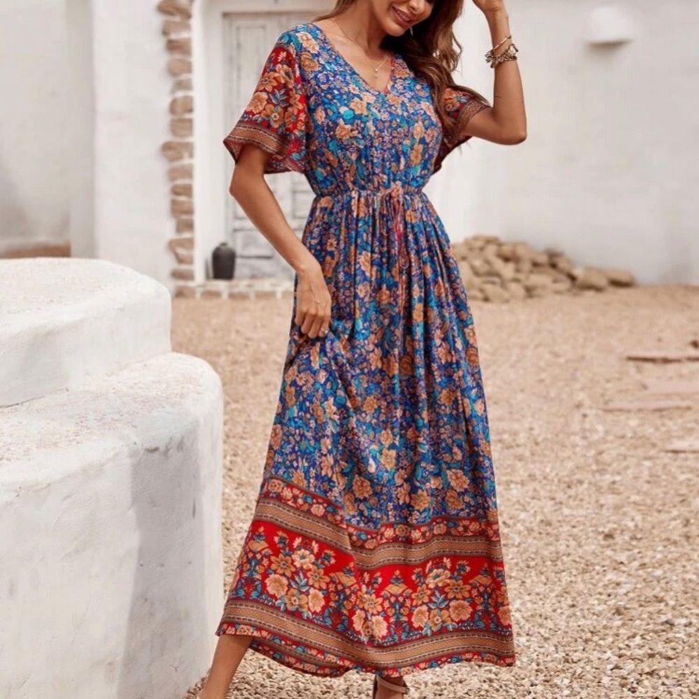Floral Print Knot Front Maxi Dress